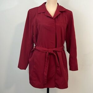 London Fog Deep Wine Merlot Maroon Full Zip‎ Belted Knee Length Trench Large